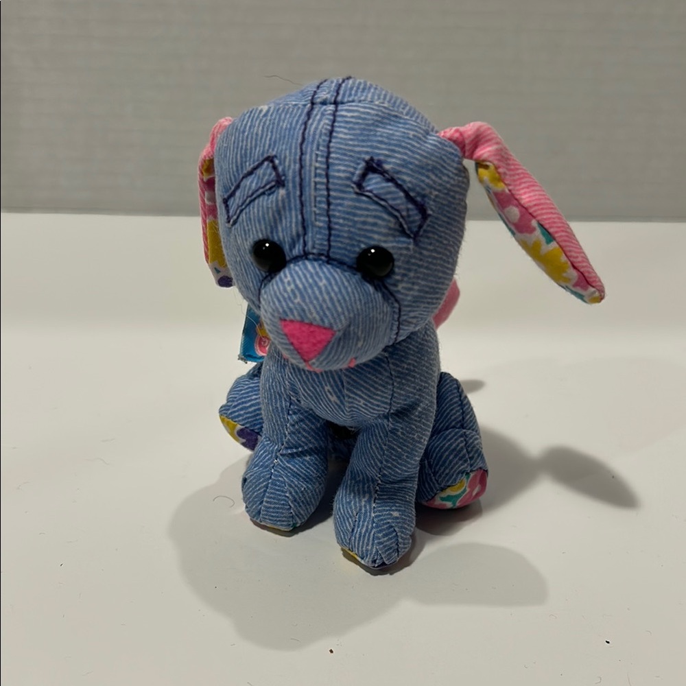 Vintage Tyco 1996 Doodle Pets Plush Blue and Pink Dog Toy